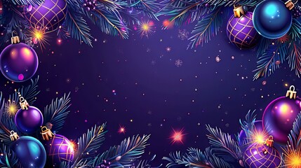 Purple Christmas Ornaments on Pine Branches