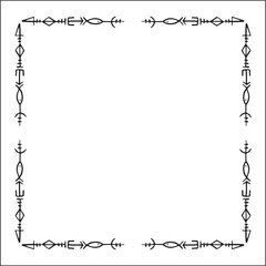Elegant black and white ornamental frame with Viking runes, decorative border, corners for greeting cards, banners, business cards, invitations, menus. Isolated vector illustration.	
