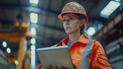 A woman wearing a hard hat
