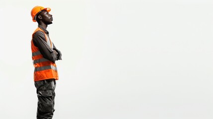 Naklejka premium Construction Worker in Safety Gear Against White Background