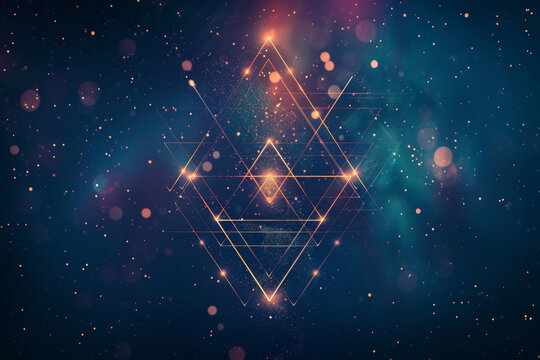 A colorful, starry background with a triangle in the middle