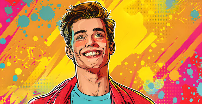 A man with a big smile on his face is the main focus of the image