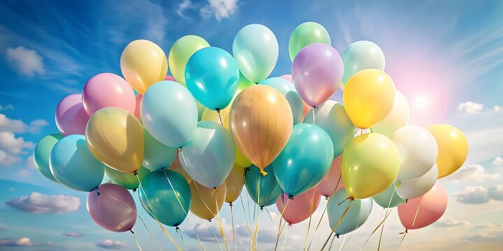 A Bunch Of Colorful Balloons Floating In The Blue Sky