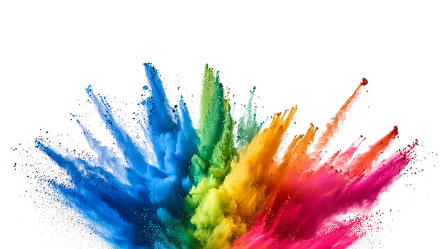 A rainbow explosion smoke of holi paint color powder isolated on transparent or white background