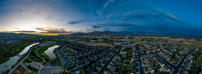 Lehi, Utah and Silicon Slopes at sunset - panorama