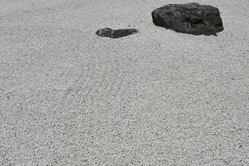 Traditional Japanese rock garden、Karesansui, Japanese zen garden with sand crest.