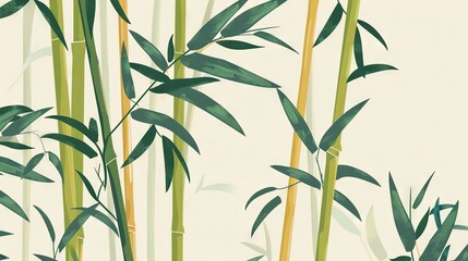 Fototapeta premium A stunning portrayal of a bamboo tree with lush green foliage capping its majestic structure, set against the serene backdrop of a pristine white wall