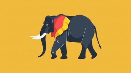 Obraz premium Black elephant with colorful scarf on back against yellow background