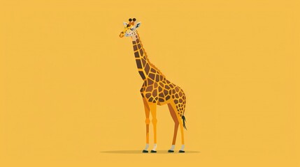 Fototapeta premium A yellow giraffe stands tall on a black spot-necked background