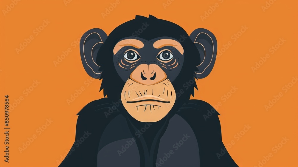 Poster a monkey in a black jacket with a sad expression on its face, set against an orange background