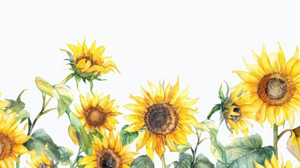 Fototapeta premium Vibrant Sunflowers Against White Background Generative AI