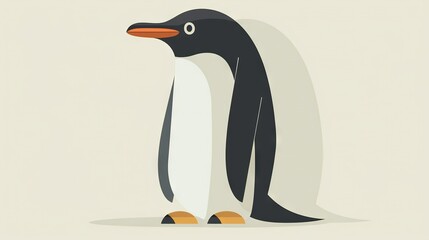 Fototapeta premium A penguin with an orange beak stands on a white background and has a black-and-white beak