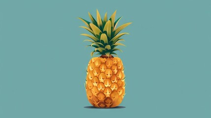  A vibrant digital artwork of a golden pineapple set against a serene teal blue canvas, featuring a subtle shadow below it