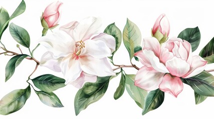 Obraz premium Whimsical Gardenias on White Background for Floral Designs Generative AI