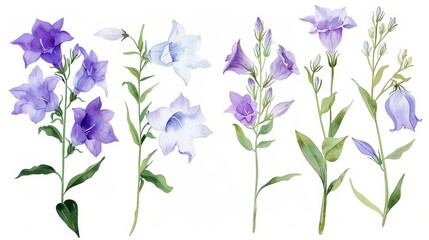 Beautiful Campanula Flowers on White Background for Floral Designs Generative AI