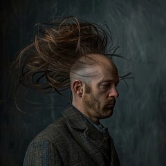 Fototapeta premium a with his hair flying in the wind