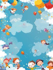 Obraz premium Template featuring whimsical borders with characters from children's cartoons, ideal for storybooks