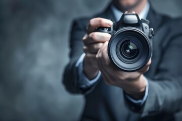 Obraz premium a in a suit holding a camera