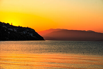 Beautiful sunrise at sea. Morning at sea.