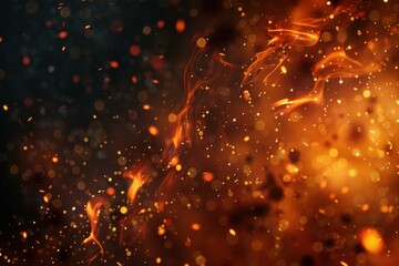 Vibrant and dynamic abstract fiery bokeh background with glowing orange particles. Warm shimmering effects. And a festive. Celebratory. And artistic design for use as a wallpaper. Backdrop