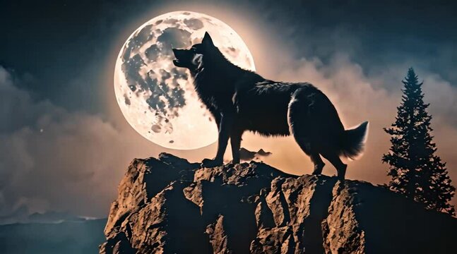 A wolf on a rock howls at the moon, forest, nature, 3d abstraction, nature