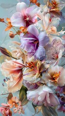 Delicate floral arrangement blooming in pastel colors