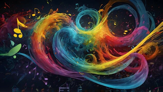 Visual representation of the music, with swirling colors, dancing notes, and pulsating waves.