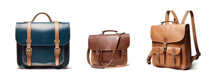 Three stylish leather backpacks in blue, brown, and light brown, perfect for everyday use, travel, or school.