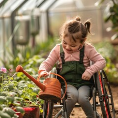 Obraz premium Gardening Joy for Kids with Disabilities Generative AI
