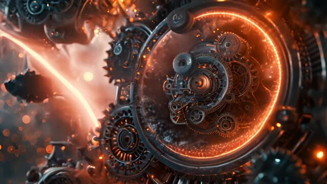 Molecular structure as a miniature time machine with intricate gears and glowing crystals