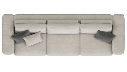 top view of white fabric sofa, isolated on transparent background