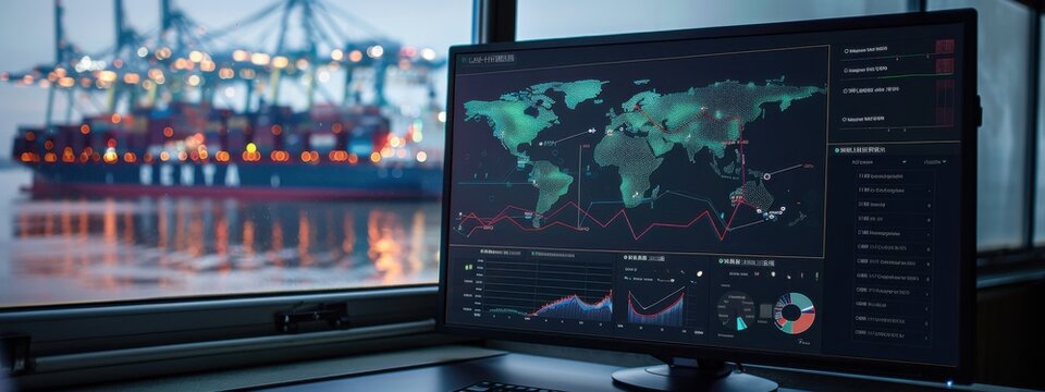 Digital Shipping Dashboard: An interactive digital dashboard displaying real-time data on cargo shipments, including ship locations, estimated delivery times, and weather conditions affecting routes.