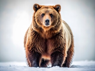 Obraz premium A Large, Majestic Grizzly Bear Stands In The Snow, Looking Out At The World With Its Piercing Eyes.