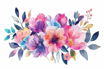 vibrant mothers day floral arrangement with typography watercolor illustration