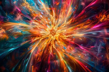 Vibrant abstract image representing a colorful big bang or cosmic explosion in space