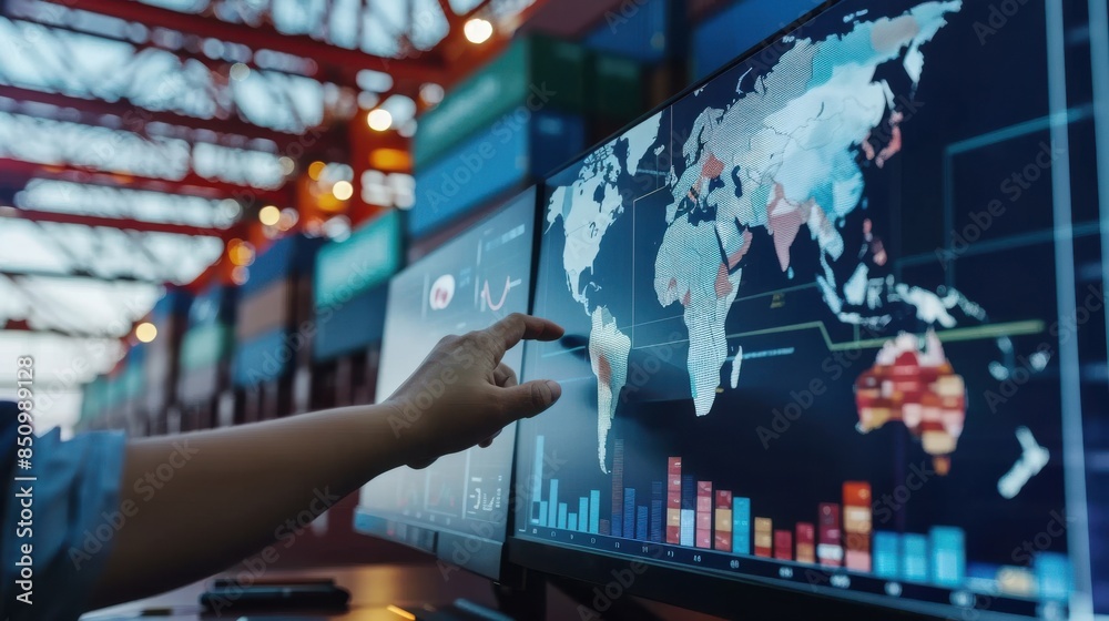Poster interactive shipping dashboard: a logistics manager using an interactive dashboard to monitor and ma