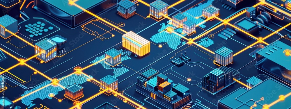 Poster interactive supply chain map: a digital map displaying the entire supply chain of a product, from ra