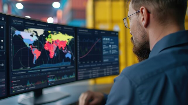 Interactive Shipping Dashboard: A logistics manager using an interactive dashboard to monitor and manage global shipping operations in real-time.