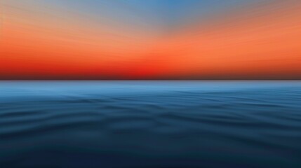Fototapeta premium Blurry sunset photo on water with boat and orange blue sky background