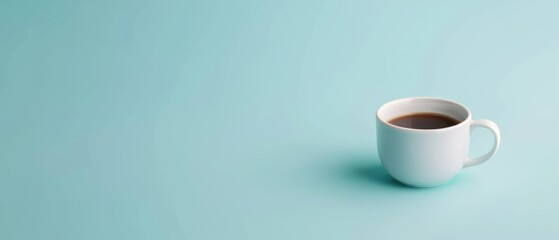 Ultrawide Blank Solid Light Blue Background With Cup Of Esperesso Coffee Minimalistic Wallpaper Backdrop