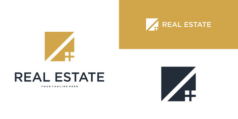 Real estate design template logo for construction architecture building. Premium Vector