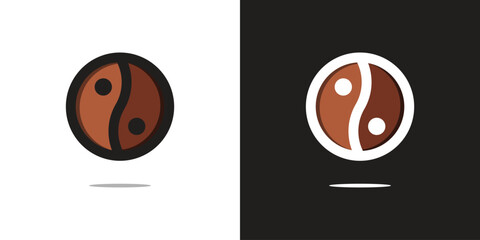 Coffee shop logo design. Vector combination of coffee with yin yang symbol. Premium Vector