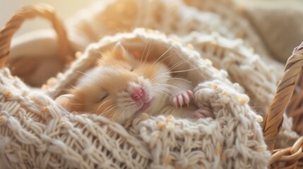 Cute hamster sleeping in blanket