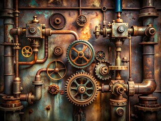 An Intricate Steampunk Background With Pipes, Gears, And Valves.