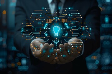 "Businessman Holding Backup Icon with Global Network: Analyzing Technological Data and Data Security"