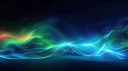 Abstract Blue and Green Background with Glowing Lights and Wavy Lines Desktop PC Background Wallpaper 16:9