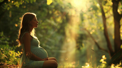 Pregnant woman in womans retreat. Spiritual retreat concept for pregnant Women. Generative ai