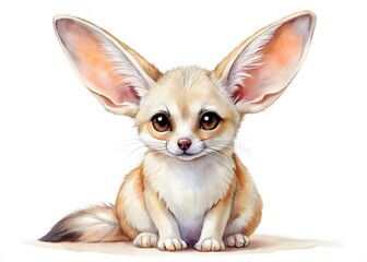 Obraz premium Cute Watercolor Illustration Of A Fennec Fox.