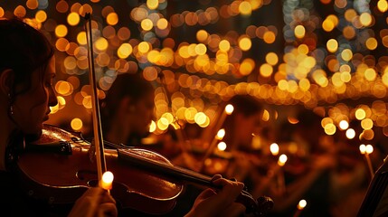 Violinist Playing Under String Lights