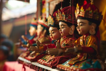 Obraz premium Experience the lively atmosphere of a delightful performance in this enchanting puppet show set against a vibrant backdrop.